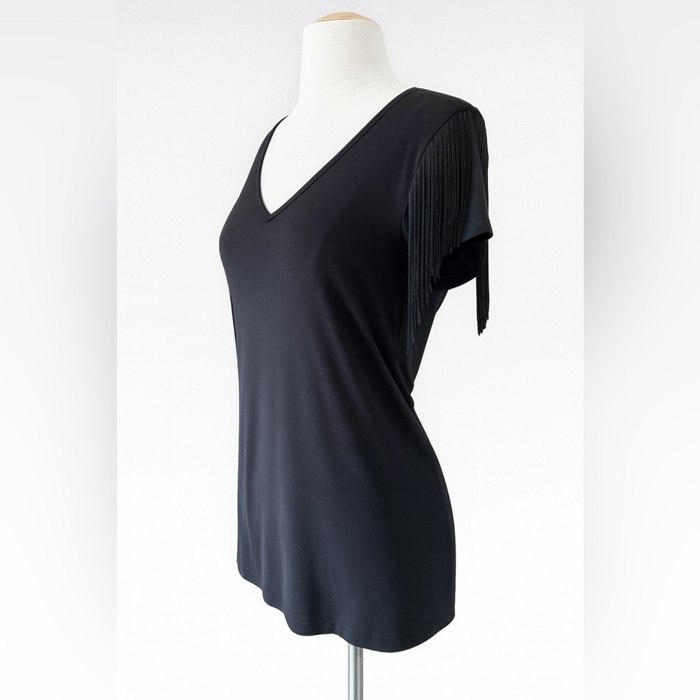 Cache fringe jersey black v-Neck Top shirt - Picture 4 of 8
